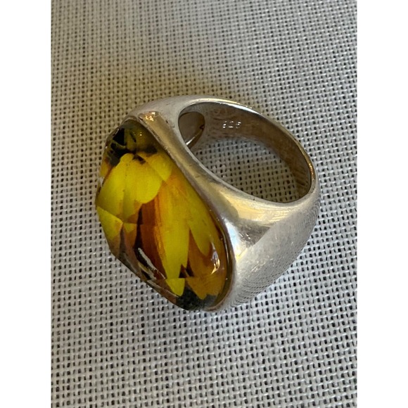 Vintage 925 Sterling Silver Yellow Flower Ring size 7 Estate jewelry - Picture 2 of 9